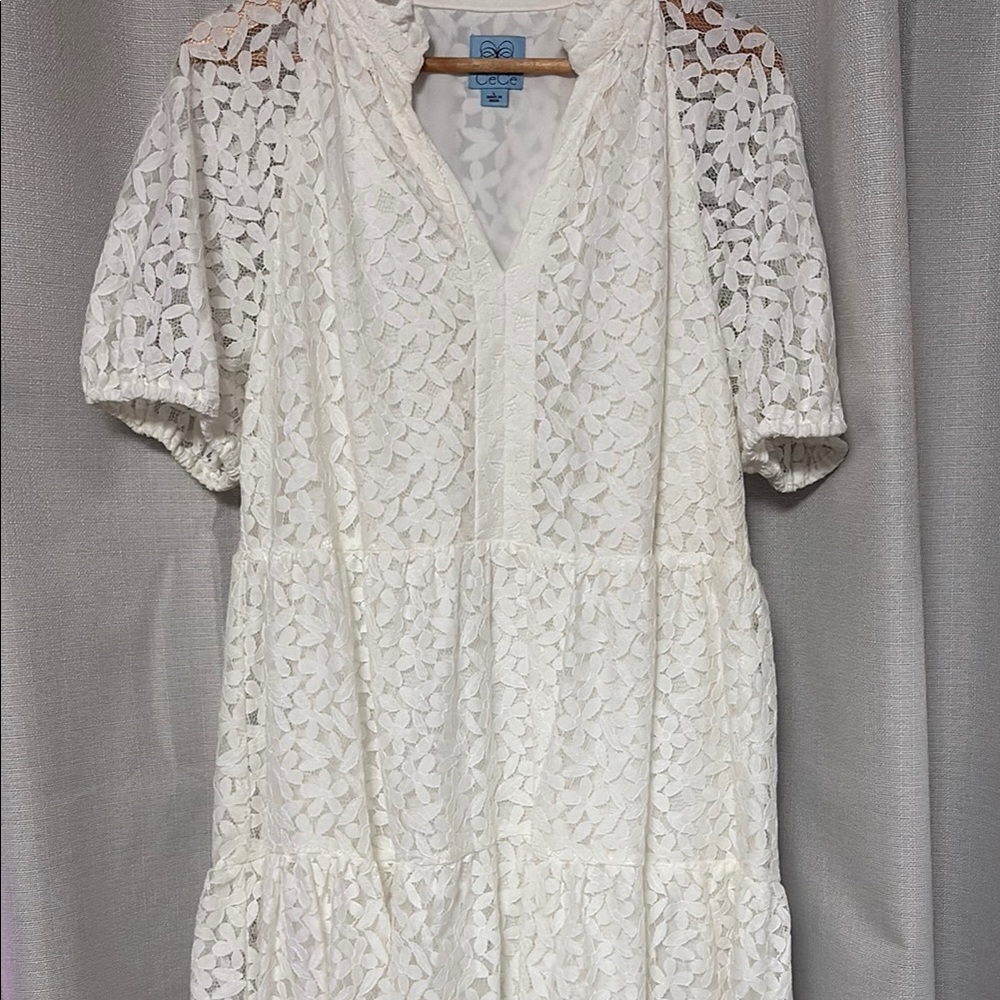 CeCe White Lace Midi Dress